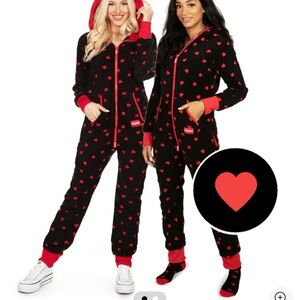 Tipsy Elves Black Onesie with Red Hearts